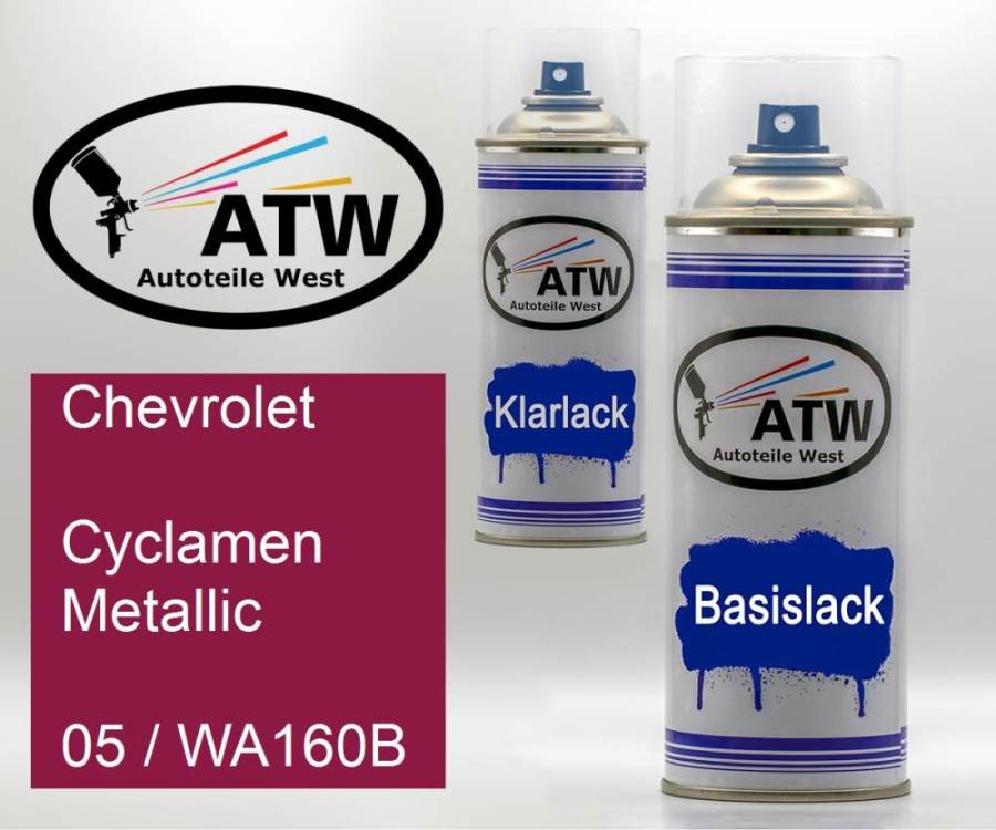 Chevrolet, Cyclamen Metallic, 05 / WA160B: 400ml Sprühdose + 400ml Klarlack - Set, von ATW Autoteile West.